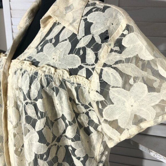 Bohemian Lace Blouse Floral Embroidered Off White Large - Picture 9 of 10